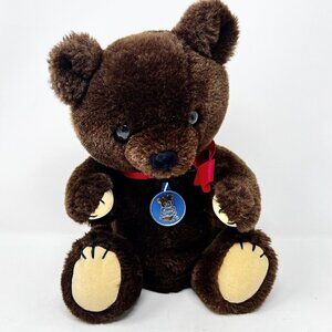 Dakin Theodore 1981 Teddy Bear Jointed Dark Brown Plush Red Bow Vintage with TAG